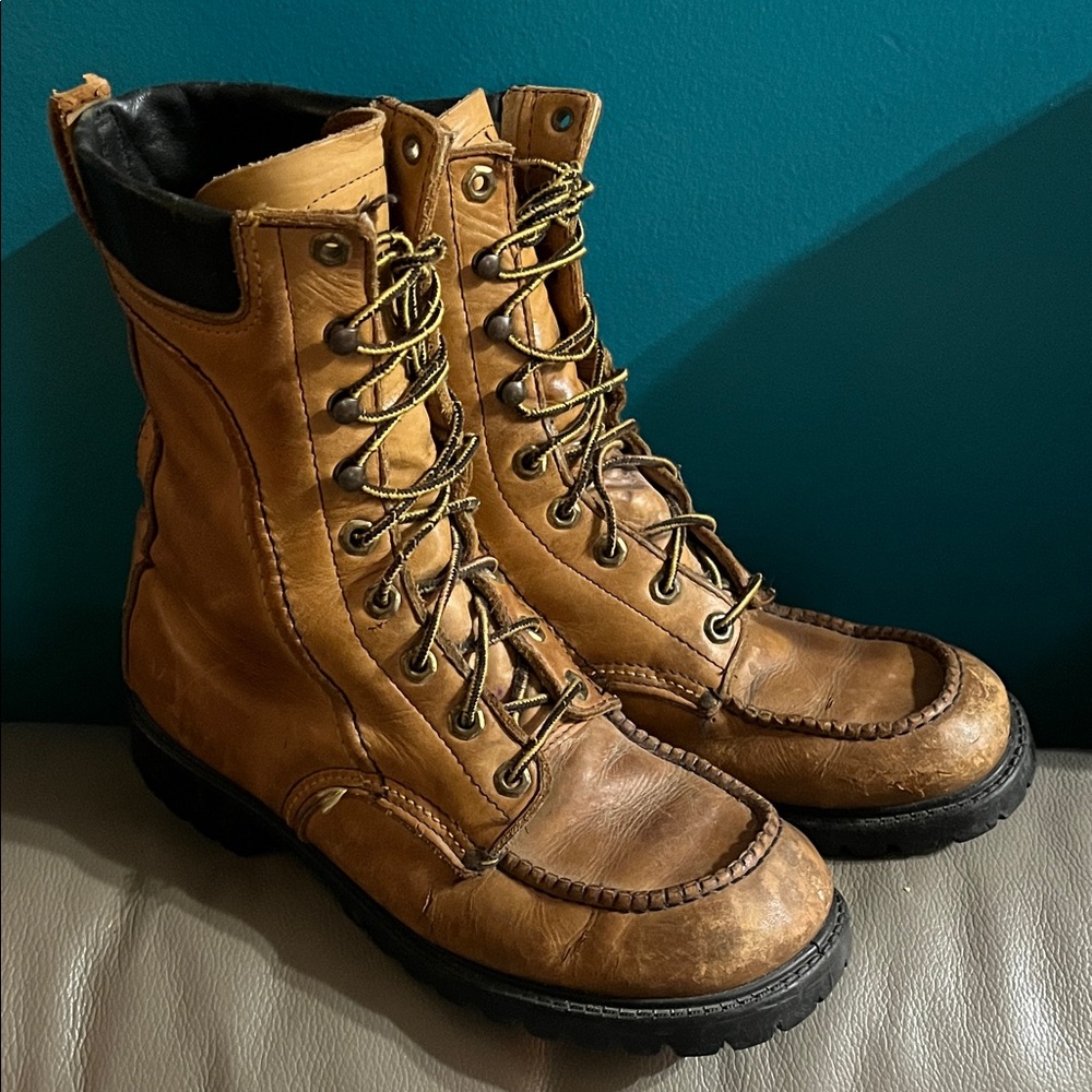 Men's Brown Leather Boots- 60-70’s unbranded Hermann Survivor RedWing Type